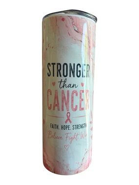 BUY NOW Stronger Than Cancer Pink Marble 20oz Tumbler